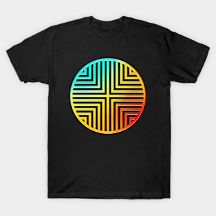 Neon Geometric Glyph Mandala Sigil Rune Sign Seal Cyan Red and Yellow  -  045 T-Shirt